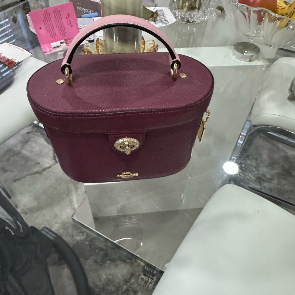Coach Burgundy Mini Top-Handle Vanity Bag with Gold Hardware